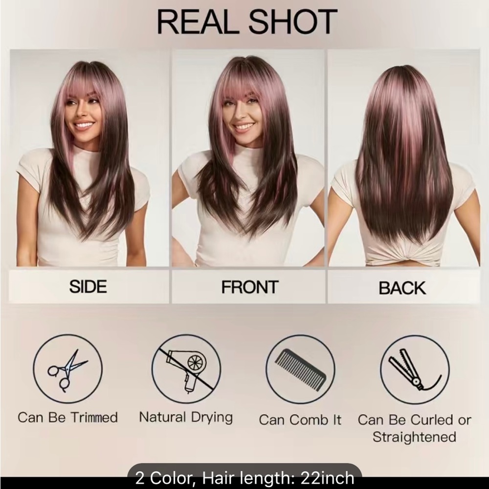 Human hair blend pink brown ombre layered wig - Picture 5 of 6